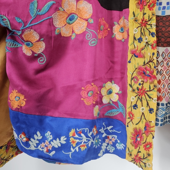 Johnny Was Floral Embroidered Silk Open Front Kimono Cardigan - Picture 10 of 16